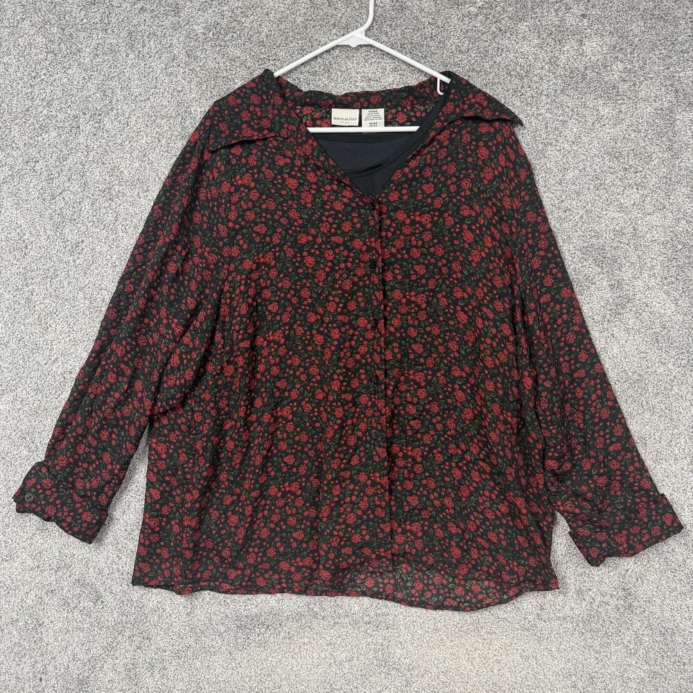 Vintage 90s White Stag Blouse 22W/24W Plus Black Red Floral Grunge Whimsigoth